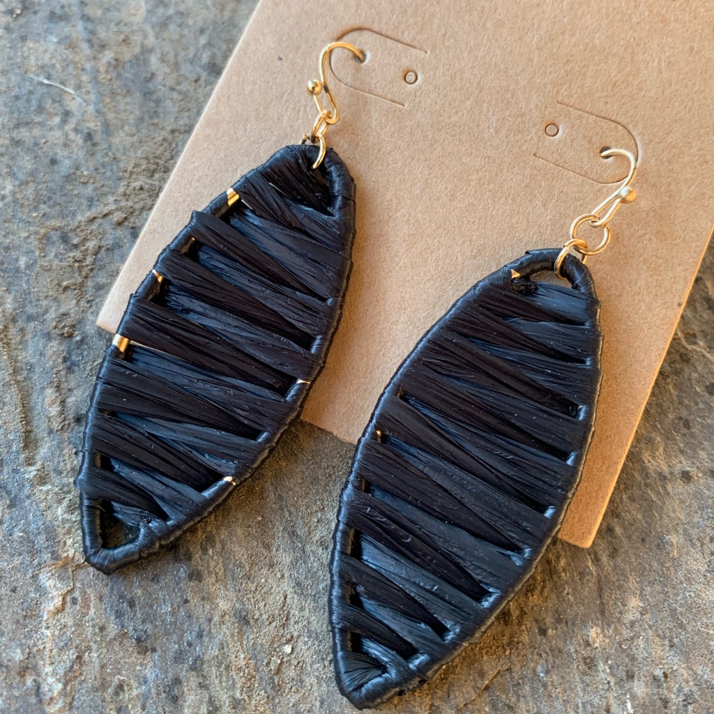 Black Raffia Leaf Earrings Nwt